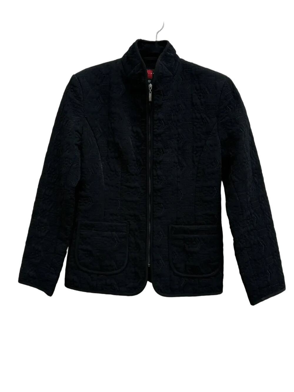Black Embossed Quilted Zip-Front Jacket